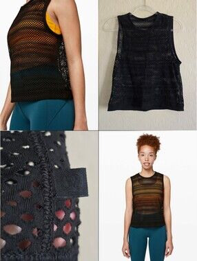Lululemon Black Sweat Your Heart Out Tank Open Hole Mesh